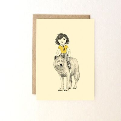 Postcard Girl and wolf + envelope