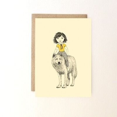 Carte postale Fille et loup + enveloppe