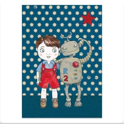 Boy and robot postcard