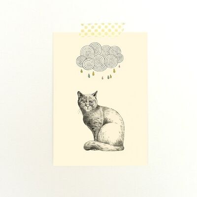 Carte postale simple Chat et nuage