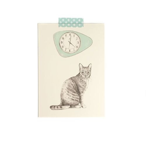 Carte postale simple Chat-horloge