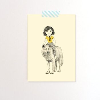 Carte postale simple Fille et loup 1