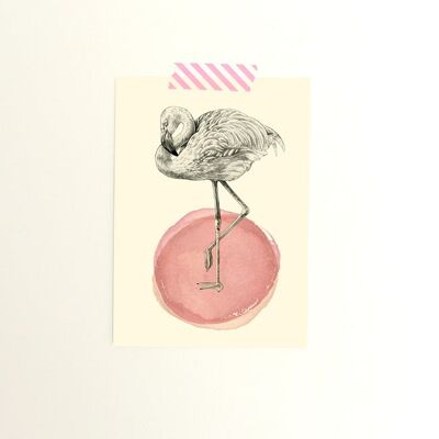 Einfache Postkarte mit rosa Flamingo