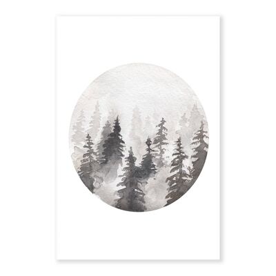 Dark Watercolour Forest Art Print 50x70cm
