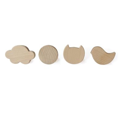 Set of coat hooks in natural beech wood