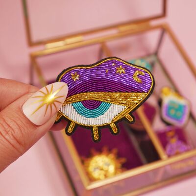 Handmade Magic Eye brooch with cannetille embroidery - Mystic Witch