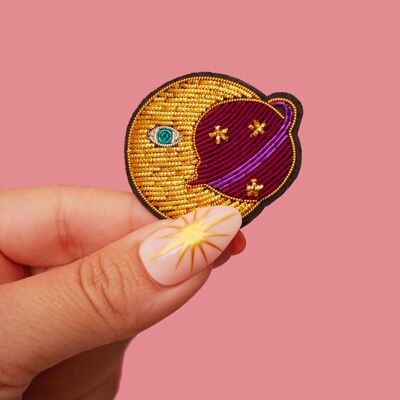 Handmade Moon Magic brooch with cannetille embroidery - Mystic Witch