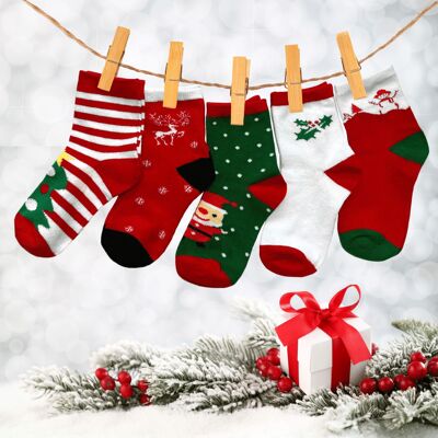 Children's & Babies' Christmas Socks Box (Pack x5)