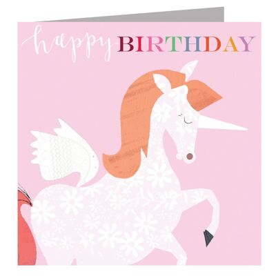 BH11 Biglietto di auguri di buon compleanno con unicorno