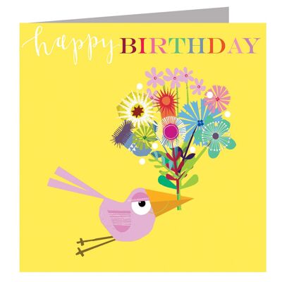 Carte d'anniversaire oiseau et fleurs BH14