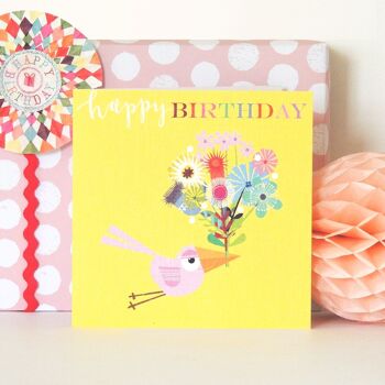 Carte d'anniversaire oiseau et fleurs BH14 4