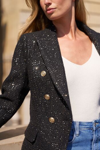 Veste blazer croisée en tweed et sequins - V2321P 9