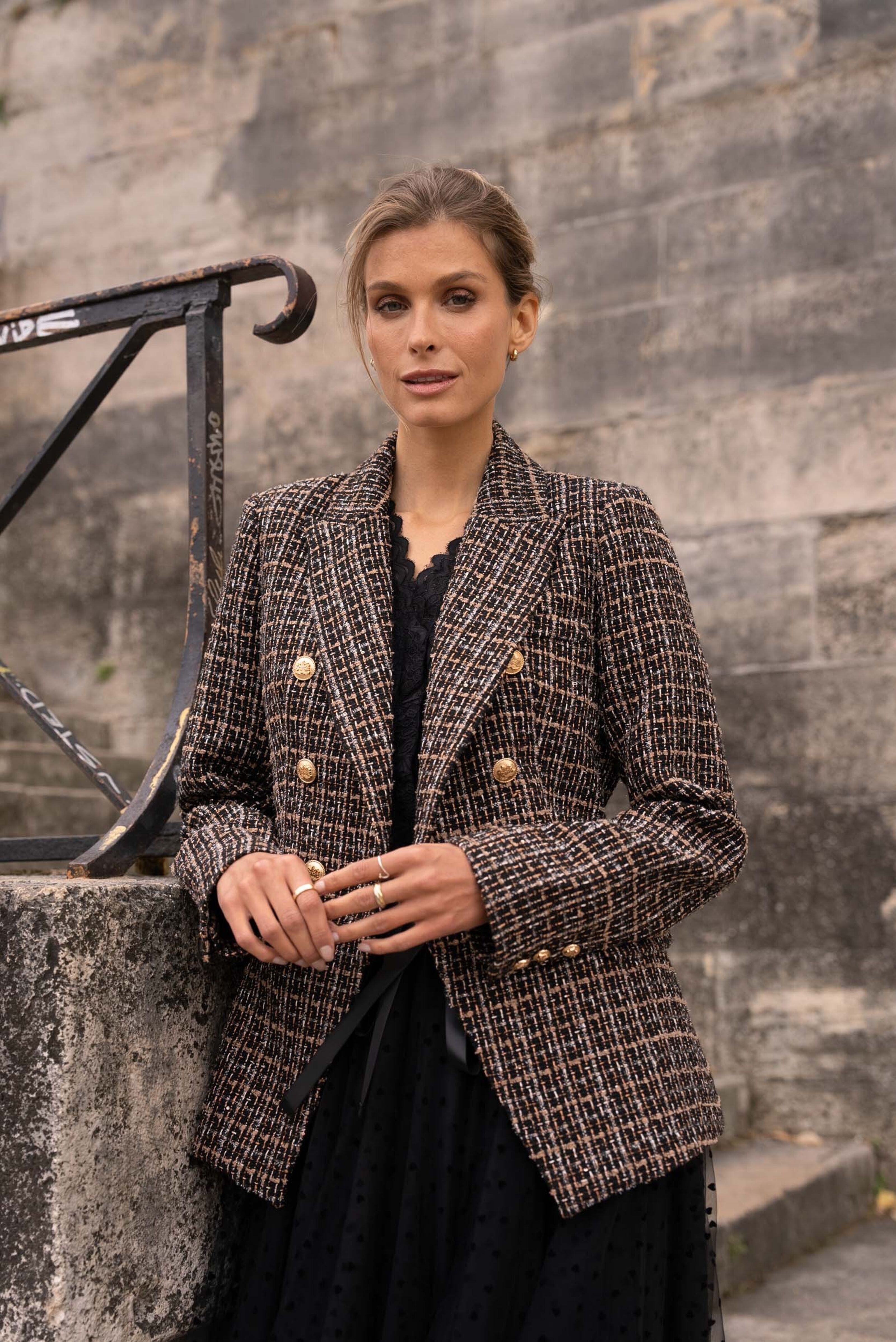 Buy wholesale Fall tweed double breasted blazer jacket - V2321R