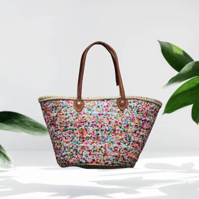 Borsa in paglia Bohemian Paillettes multicolori