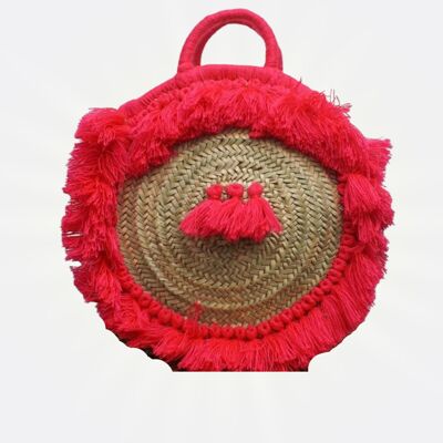 Runde marokkanische Strandhandtasche aus Stroh mit Quasten
