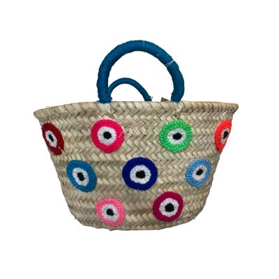 Round Multi-color evil eyes Small Straw bag