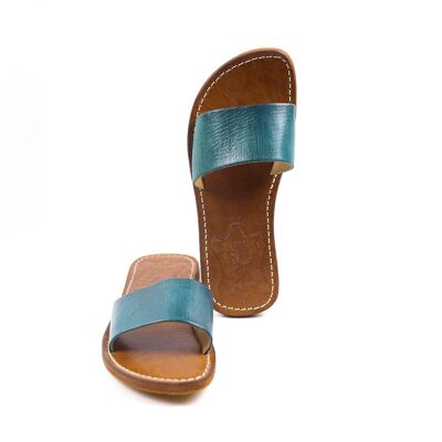 Sandale en cuir turquoise