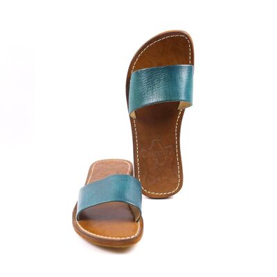 Sandale en cuir turquoise