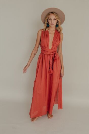 Robe longue ceinturée Athena Sienna 1