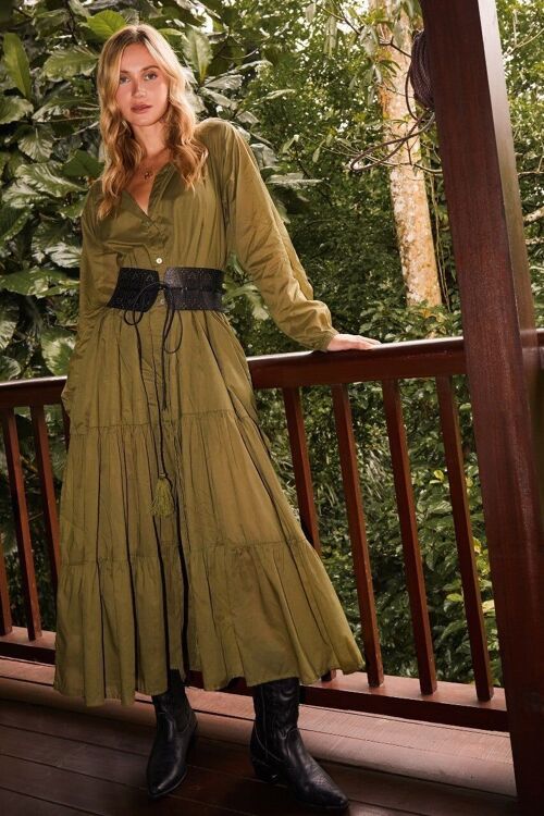 Olivia Maxi Dress Long Sleeves Olive