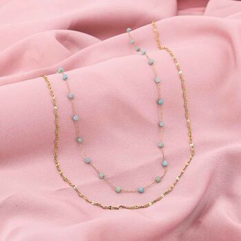 Collier double-rangs acier perles pierre naturelle 0123013 2