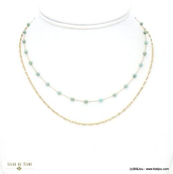 Collier double-rangs acier perles pierre naturelle 0123013 3