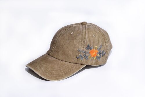 Orange Pansy Embroidered Baseball Cap