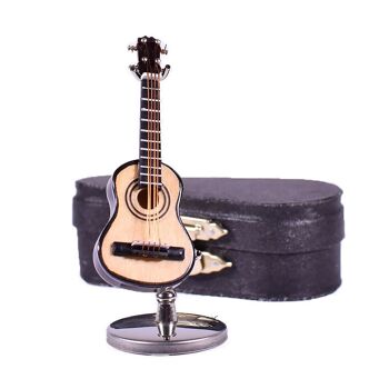 Mini guitare classique miniature en bois avec support et étui 10 cm