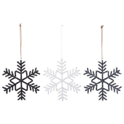 Metal glass bead hanger "Snowflake" assorted black/white/silver