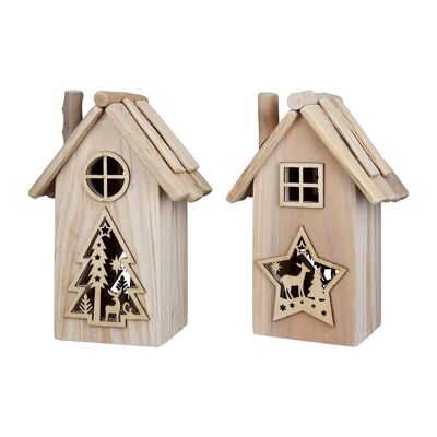 Sorted wooden LED house with star+tree