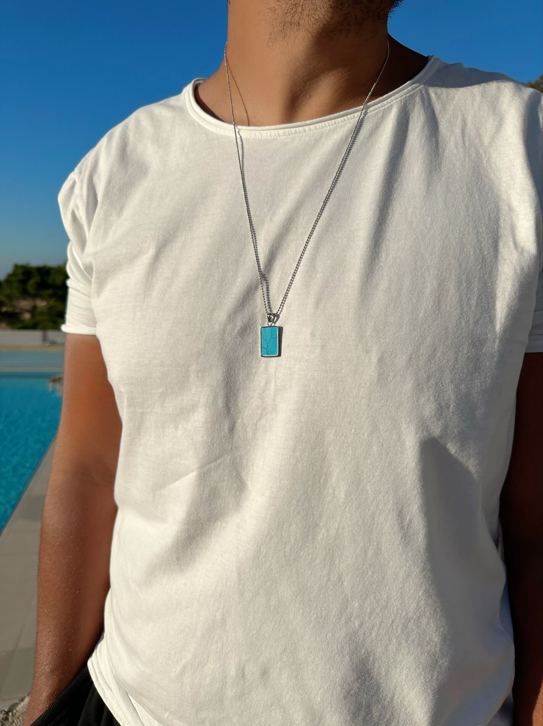 Buy Turquoise Stone Necklace for Men, One Bead Choker, Gift for Him,  Turquoise Jewelry, Stone Rope Necklace, Bead Surf Necklace Unisex Online in  India - Etsy