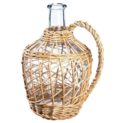 Glass bottle vase in wicker basket