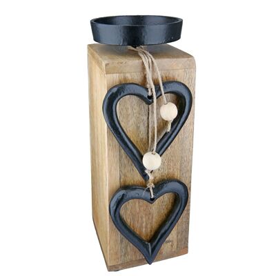 Portavelas de madera "Hangin Heart" 22 cm