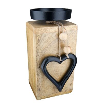 Portavelas de madera "Hangin Heart" 18 cm