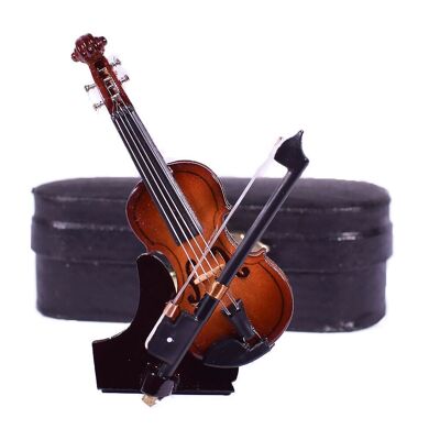 Mini miniatura di violino in legno con supporto e custodia 10 cm