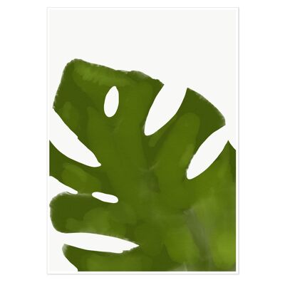 Green Illustrated Leaf Art Print 50x70cm