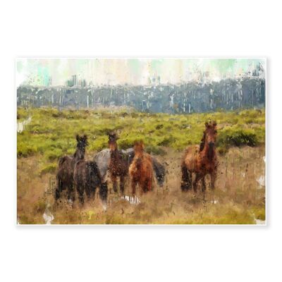 Impressionist Horses In A Field Art Print 50x70cm