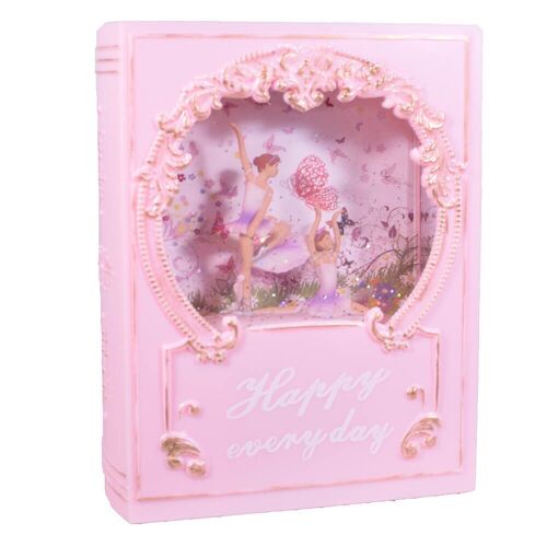 Water Moving LED Pink Book Ballerina Music Box