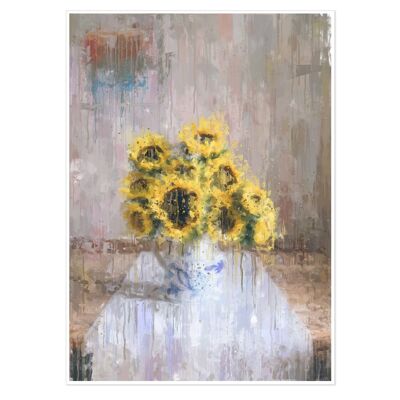 Impressionist Sunflowers In A Vase Art Print 50x70cm