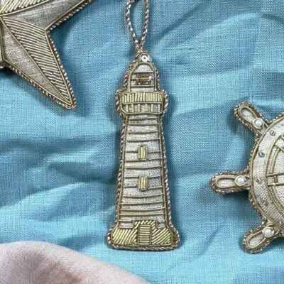 Handmade Lighthouse Christmas Holiday Decor in Irish Linen