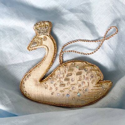 Handmade Swan Christmas Holiday Decoration in Irish Linen