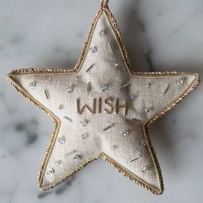 Handmade Star Irish Linen 4th July Holiday Ornament Wish