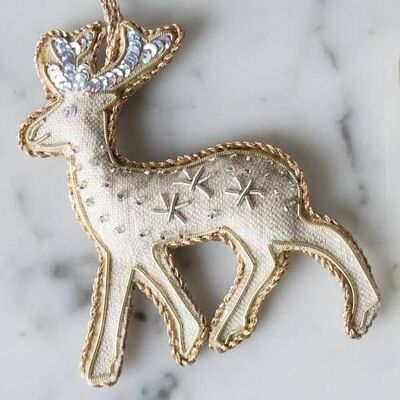 Handmade Reindeer Irish Linen Holiday Ornament
