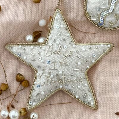 Handmade Baby's 1'st Christmas Star Christening Gift Linen