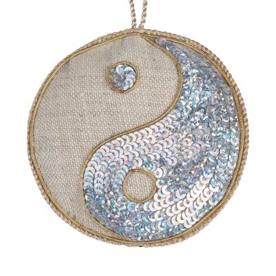 Handmade Yin Yang Embroidered Linen Recycled Ornament