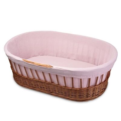 Hi Little One - wicker tall Moses basket with frame + liner+mattress+sheet BLUSH