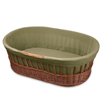 Hi Little One - wicker tall Moses basket with frame + liner+mattress+sheet GREEN HUNTER