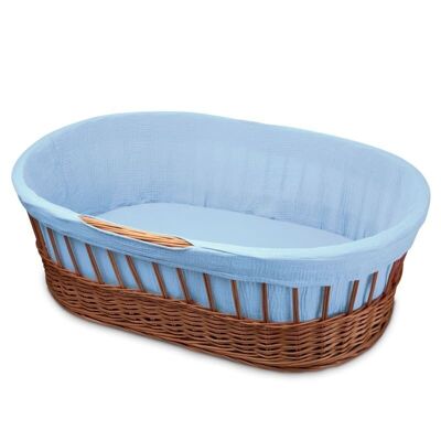 Hi Little One - wicker tall Moses basket with frame + liner+mattress+sheet BLUE