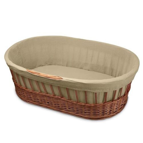 Hi Little One - wicker tall Moses basket with frame + liner+mattress+sheet BEIGE