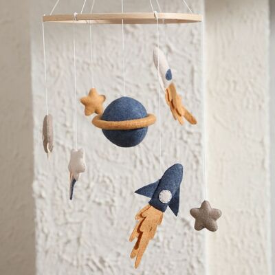 Baby Mobile "SPACE" with Saturn, moon, rockets and stars made of felt